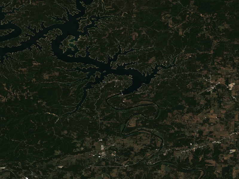 Copernicus Sentinel-2 true-color satellite capture of Bull Shoals Lake