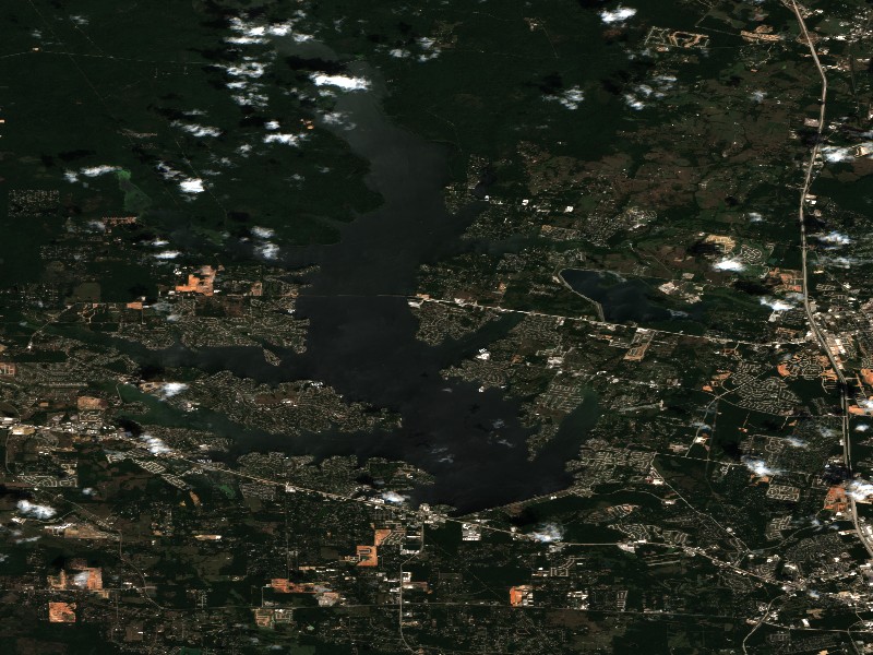 Copernicus Sentinel-2 true-color satellite capture of Lake Conroe