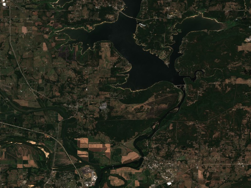 Copernicus Sentinel-2 true-color satellite capture of Fort Gibson Lake