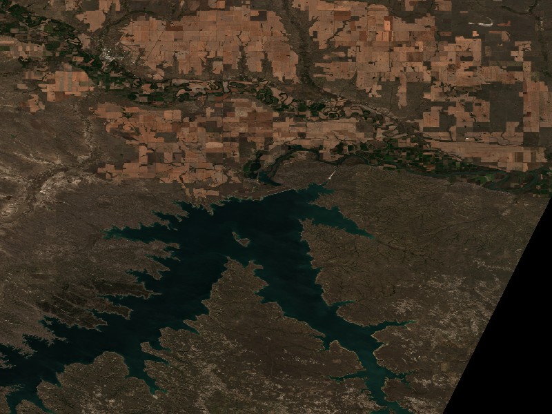 Copernicus Sentinel-2 true-color satellite capture of Fort Peck Lake