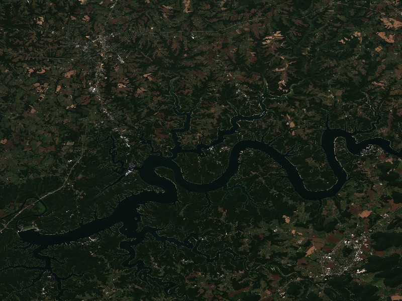 Copernicus Sentinel-2 true-color satellite capture of Lake Cumberland