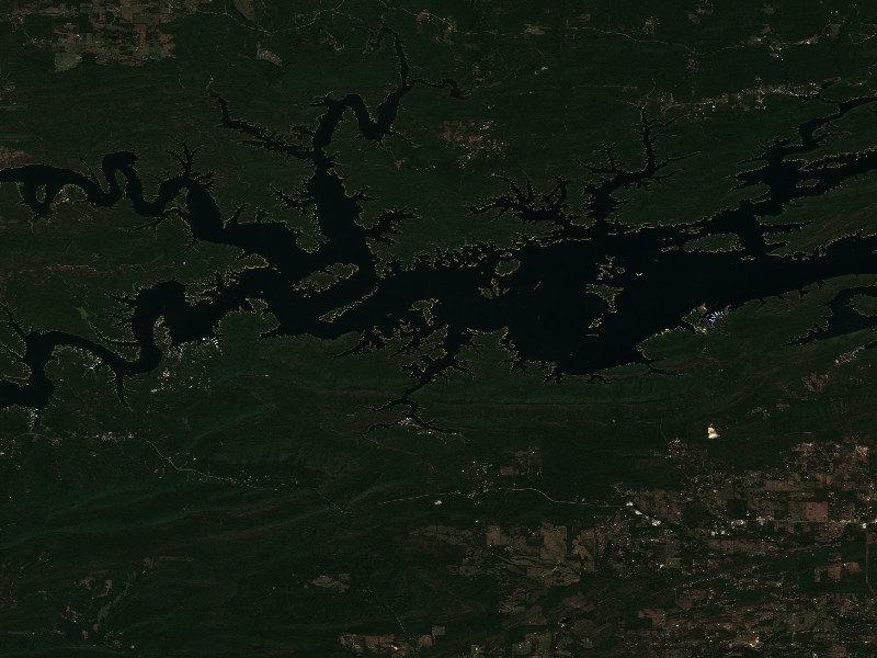 Copernicus Sentinel-2 true-color satellite capture of Lake Ouachita