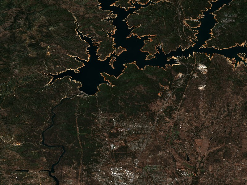 Copernicus Sentinel-2 true-color satellite capture of Lake Shasta