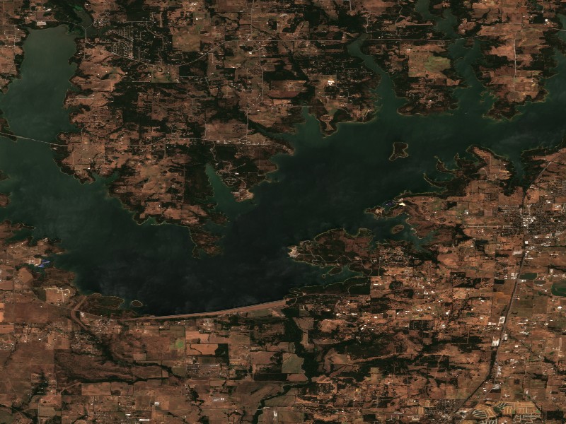 Copernicus Sentinel-2 true-color satellite capture of Lake Ray Roberts