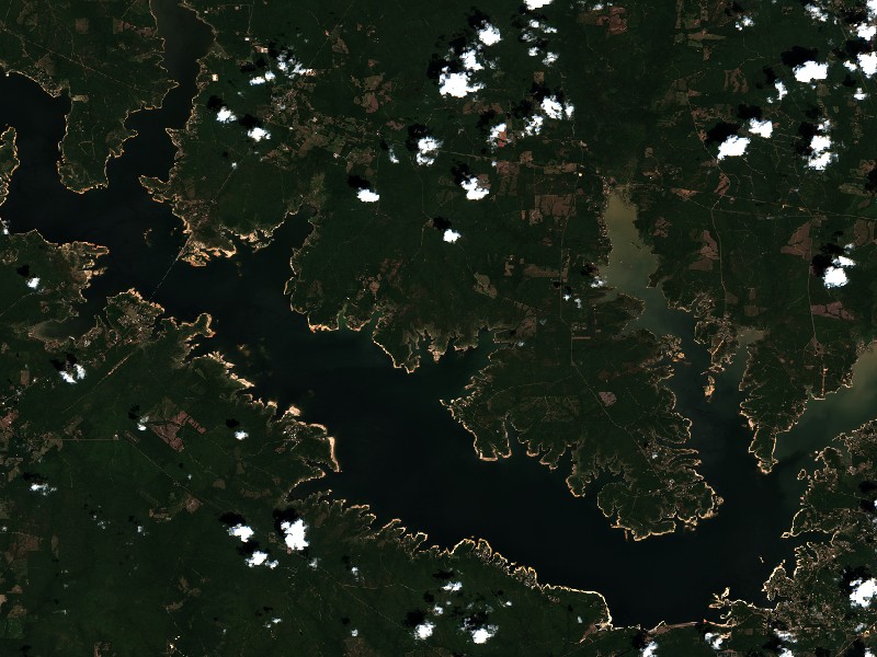 Copernicus Sentinel-2 true-color satellite capture of Sam Rayburn Reservoir