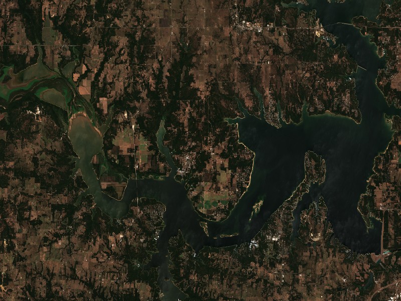 Copernicus Sentinel-2 true-color satellite capture of Lake Texoma